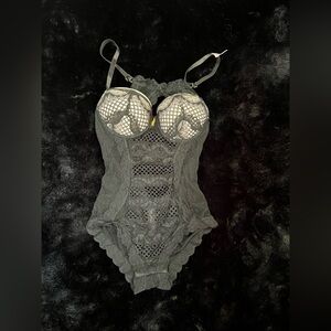 Daisy Fuentes Black Lace Cutout Bodysuit - Size Small